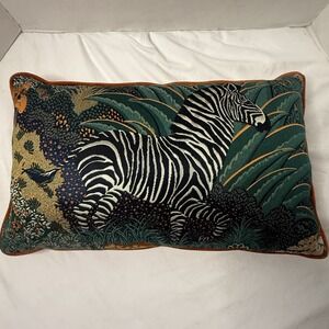 Indoor/Outdoor 12x20 in Zebra Jungle Jacquard Embroidery Decorative Pillow Tiki